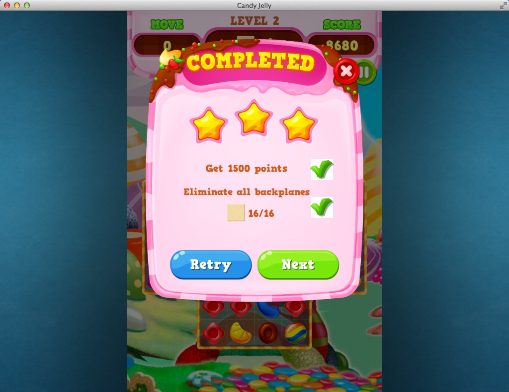 Candy Jelly 1.0 : Completed Level Statistics Window