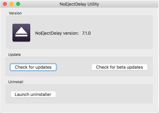 NoEjectDelay Utility 7.1 : Main window