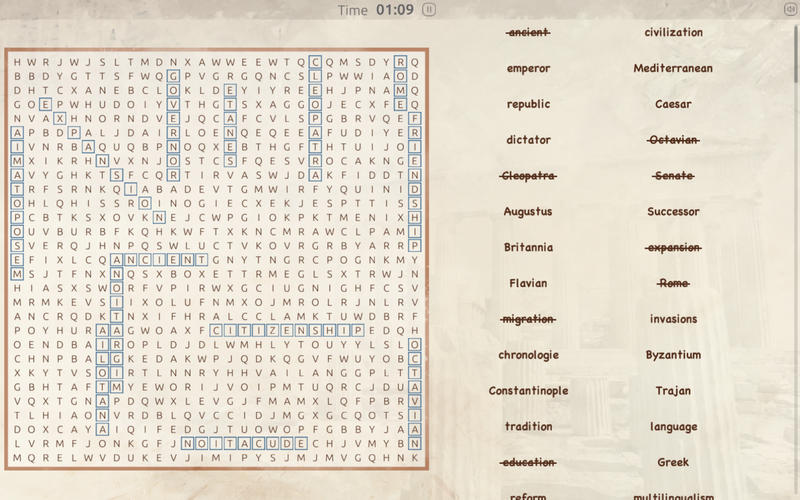 History Word Search - Facts and Events Prof 1.0 : Main Window