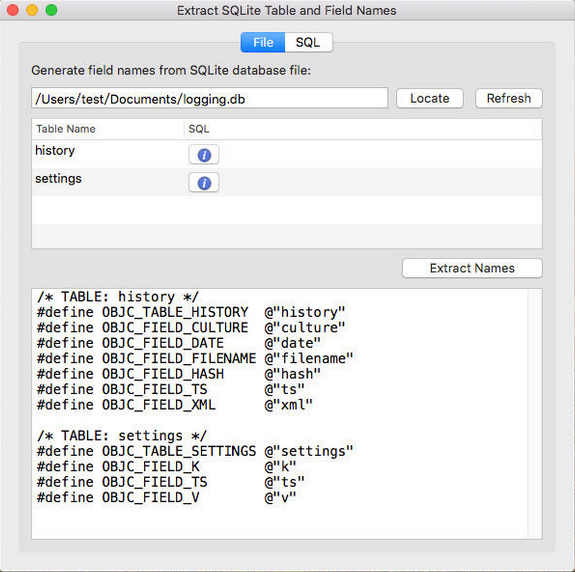 SQLite Names Extractor 1.1 : Main Window