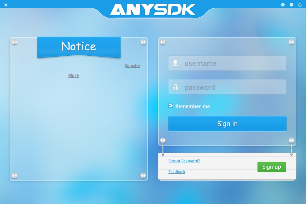 AnySDK 1.5 : Main window