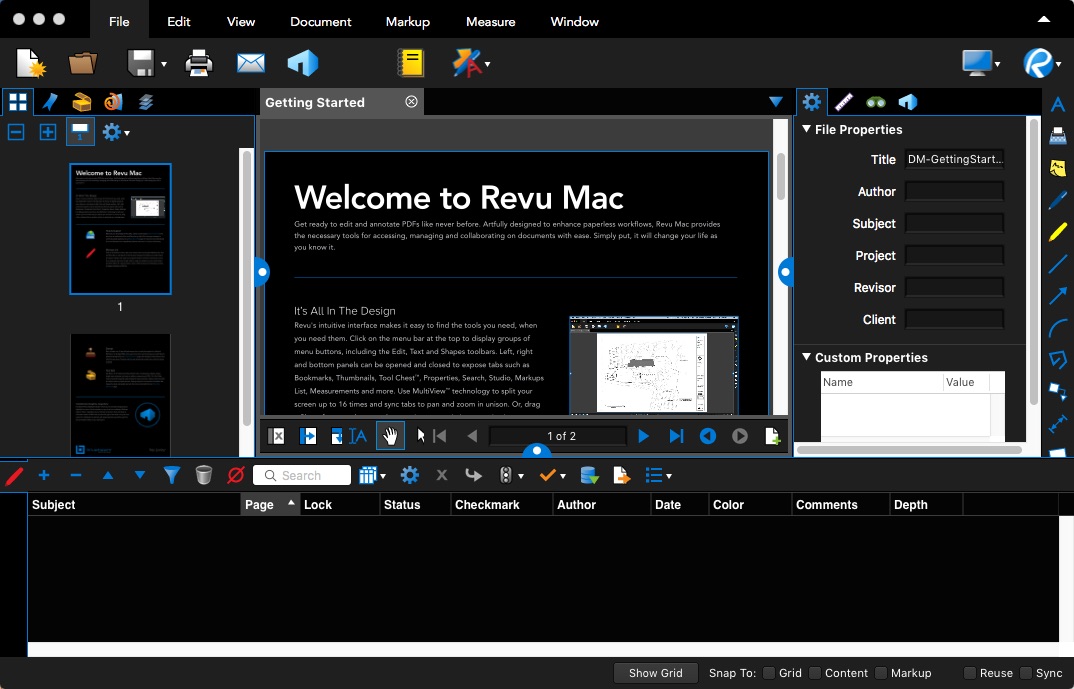 Bluebeam Revu Mac 1.0 : Main window