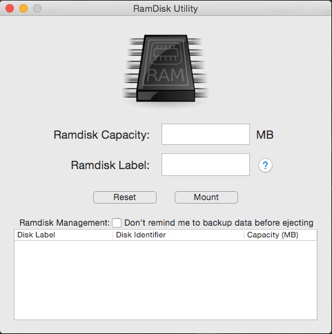 Ramdisk Utility 2.0 : Main window