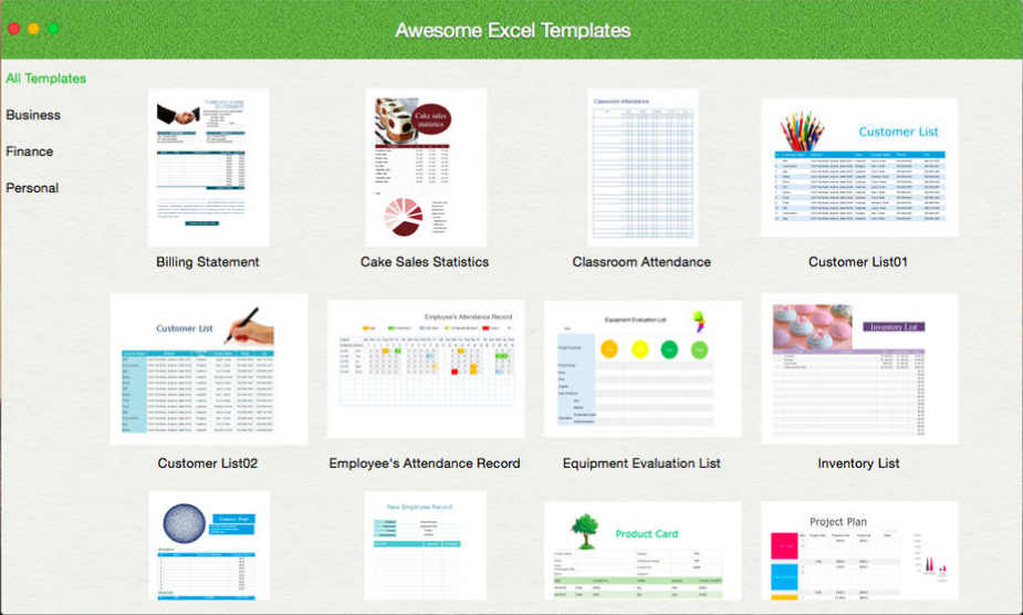 Awesome Templates - for Microsoft Excel Edition 1.1 : Main Window