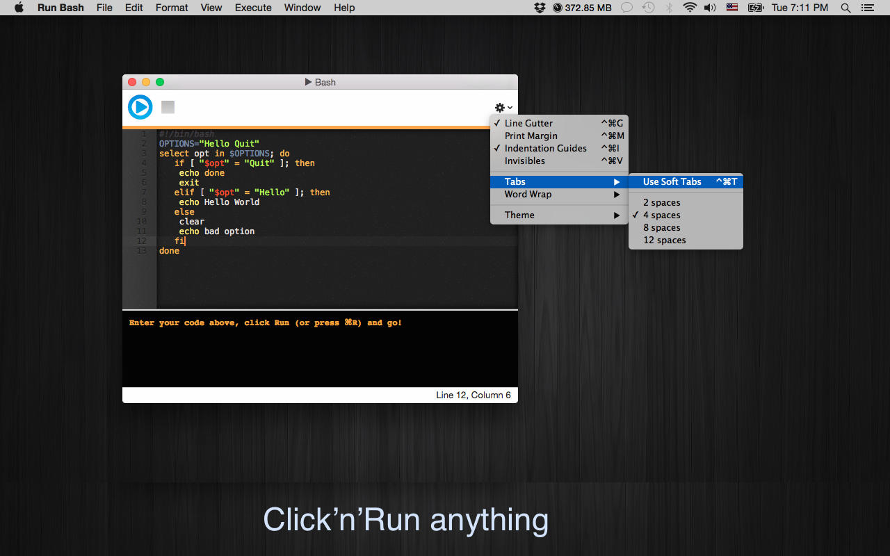 Run Bash 1.0 : Main Window