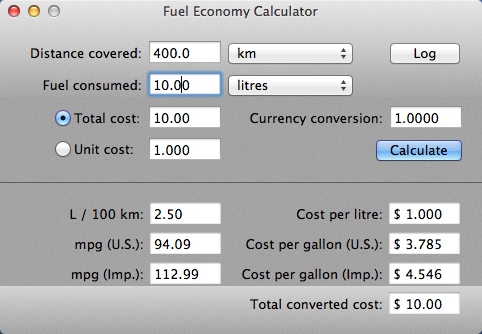 Fuel Economy Calculator 1.0 : Main Window