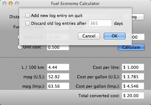 Fuel Economy Calculator 1.0 : Program Preferences