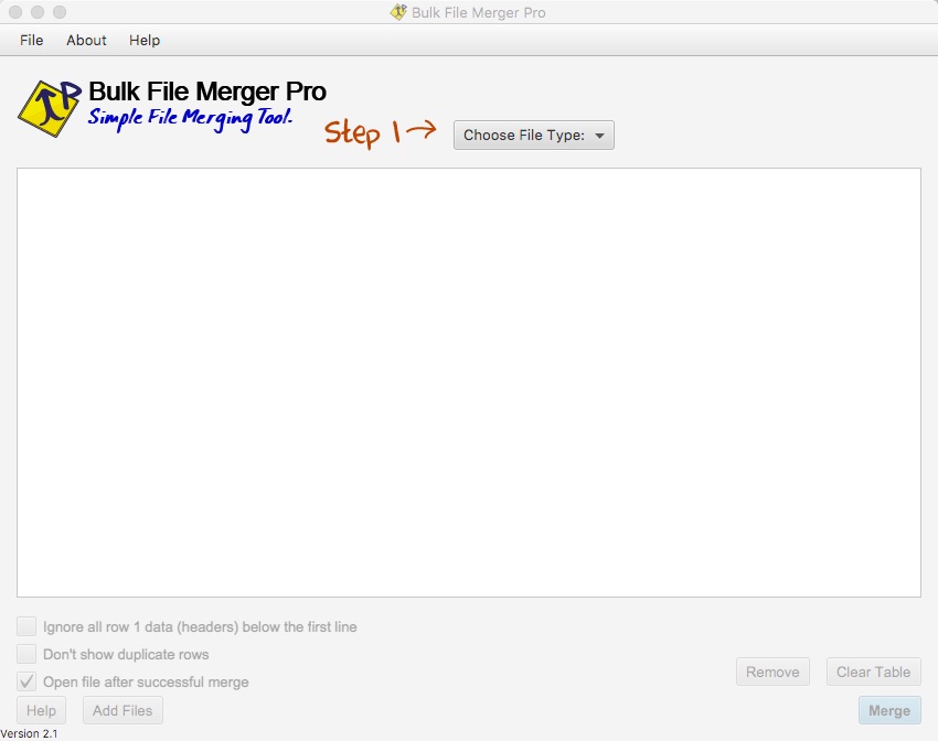 Bulk File Merger Pro 2.1 : Main window