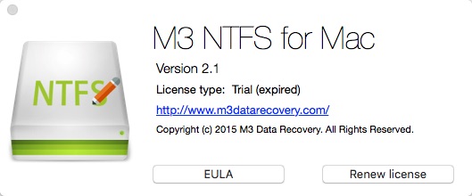M3 NTFS For Mac 2.1 : About Window