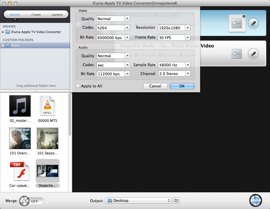 iFunia Apple TV Video Converter 4.2 : Configuring Advanced Output Settings