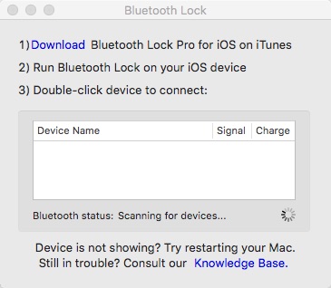 Bluetooth Lock 1.0 : Main window