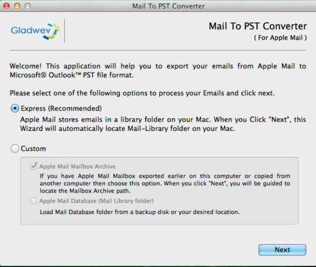 Mail To PST Converter 1.5 : Main Window