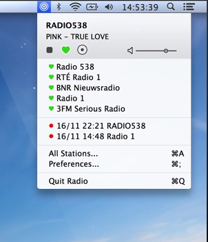 Radio for Mac allows 1.0 : Main window