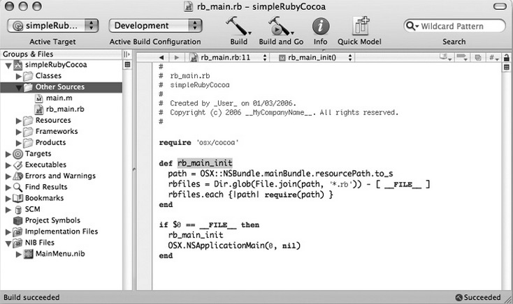 RubyCocoa 1.2 : Main window