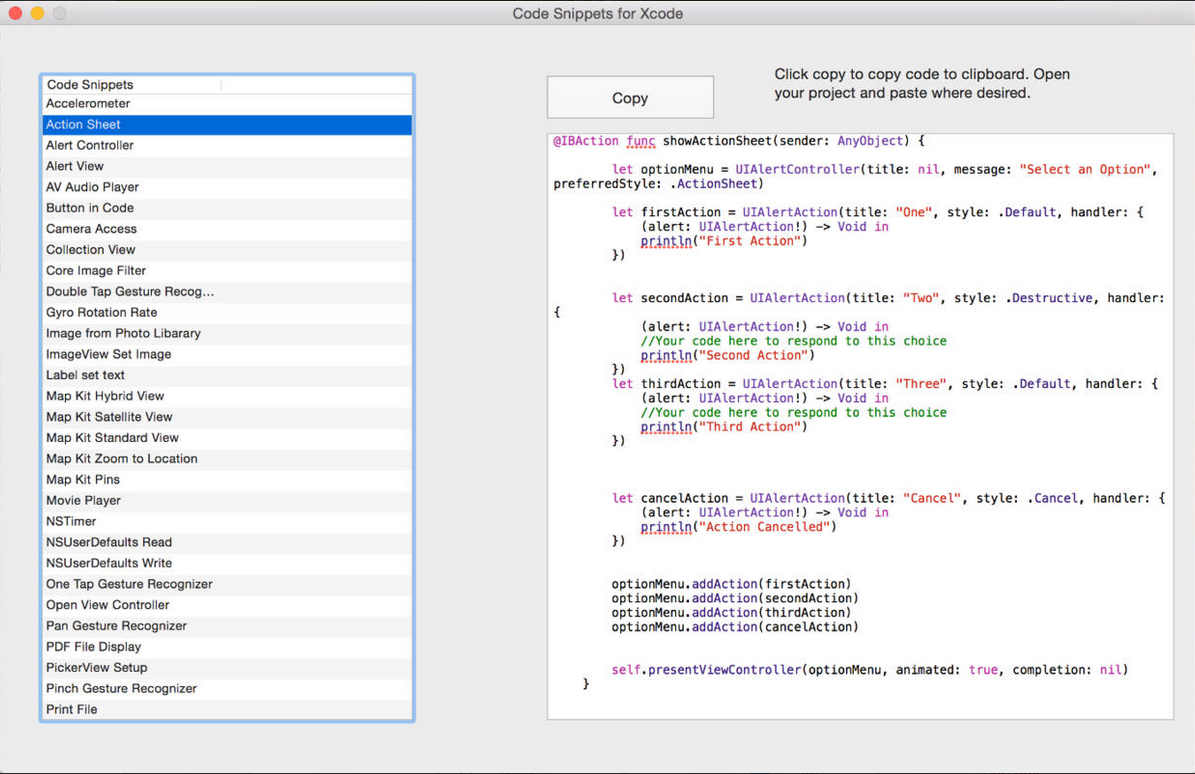 Code Snippets for Xcode 1.0 : Main Window