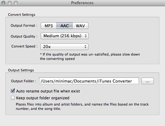 Macsome iTunes Music Converter 2.0 : Preferences Window