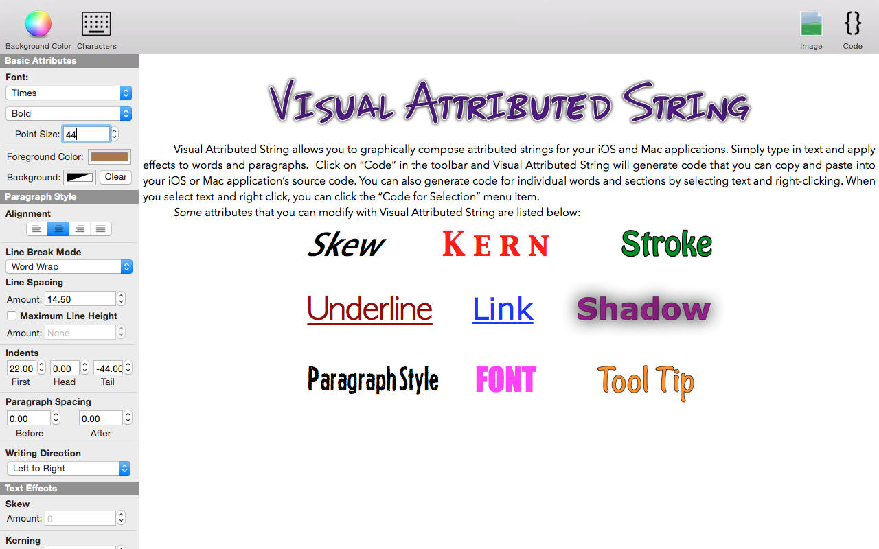 Visual Attributed String 1.6 : Main Window