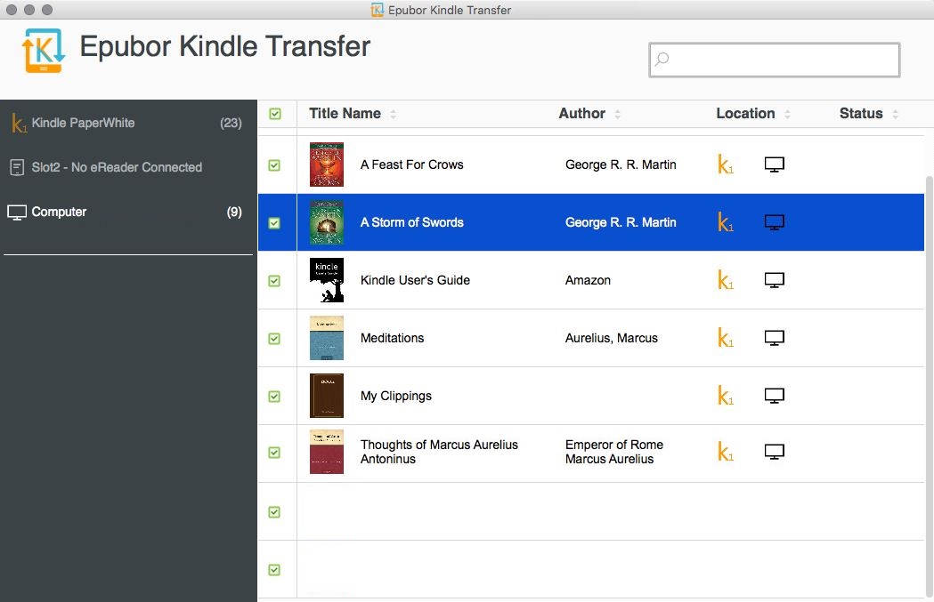 KindleTransfer 1.0 : Main Window