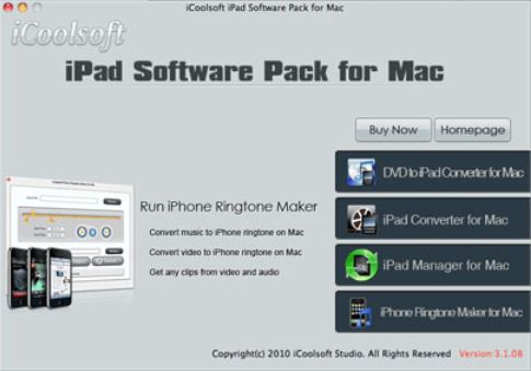 iCoolsoft iPhone Software Pack for Mac 3.1 : Main Window