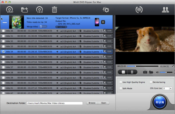 WinX DVD Ripper For Mac 4.6 : Main Window