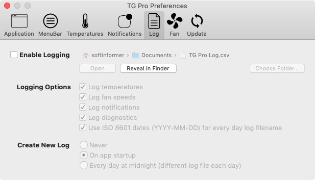 TG Pro 2.4 : Log Preferences 