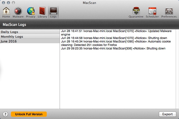 MacScan 3.0 : Logs Window