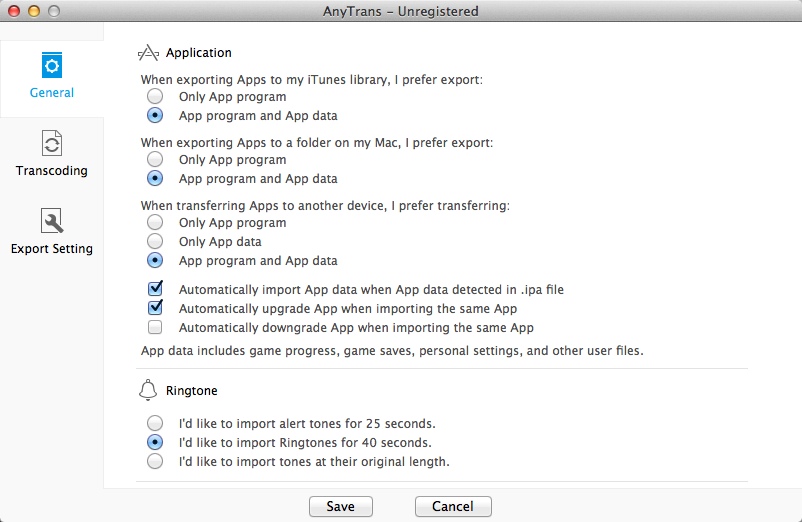 AnyTrans for iOS 4.9 : Program Preferences