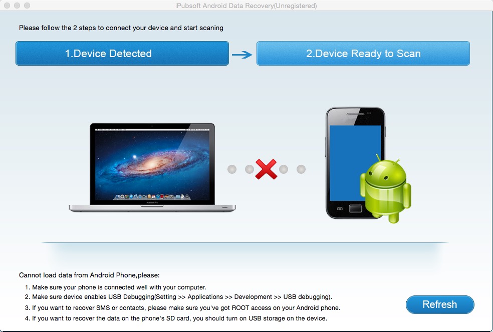 iPubsoft Android Data Recovery 2.2 : Main Window