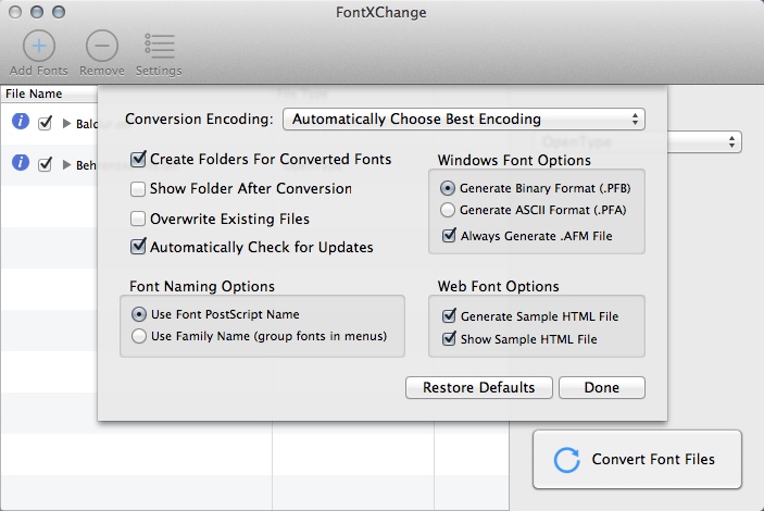 FontXChange 5.0 : Preferences Window
