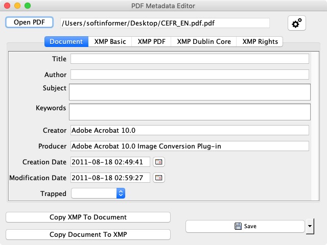 Pdf Metadata Editor 2.2 : Main Screen