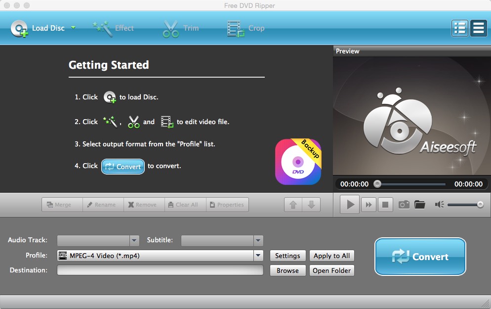Aiseesoft Free DVD Ripper for Mac 6.5 : Main window