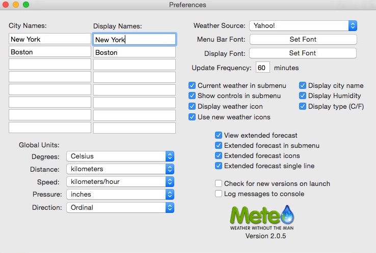 Meteorologist 2.0 : Preferences Window