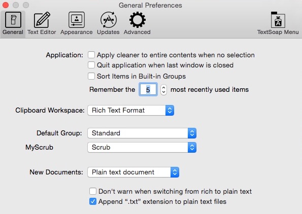 TextSoap 8.2 : Preferences Window