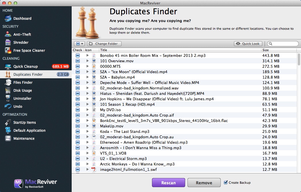 MacReviver 2.2 : Duplicates Finder
