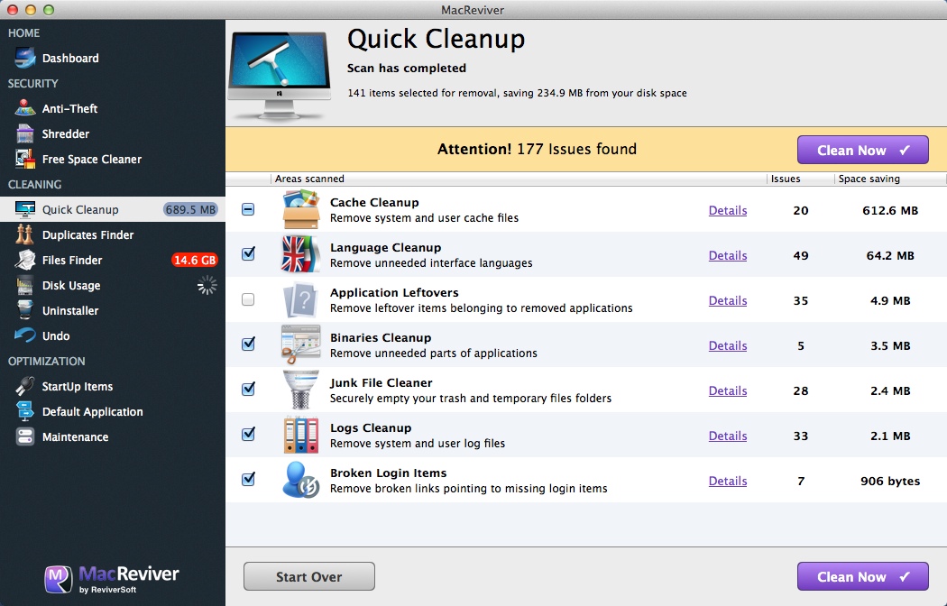 MacReviver 2.2 : Checking Quick Cleanup Results