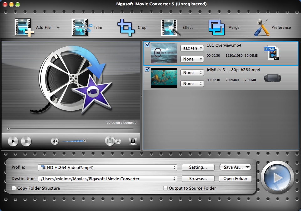 Bigasoft iMovie Converter 5.0 : Main Window