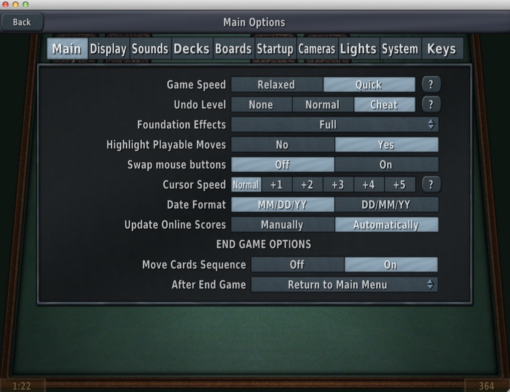 Klondike 3D 6.7 : Game Options