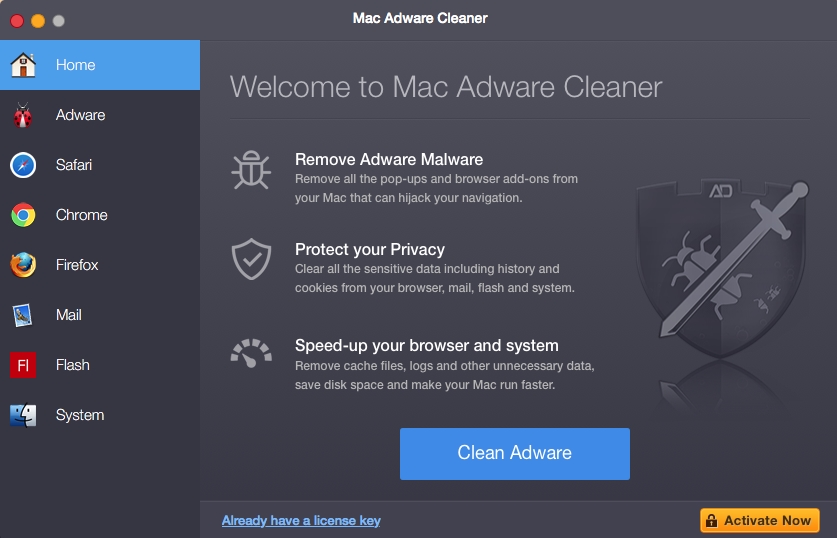 Mac Adware Cleaner 1.1 : Main Window