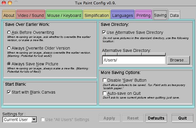 Tux Paint Config : Program window