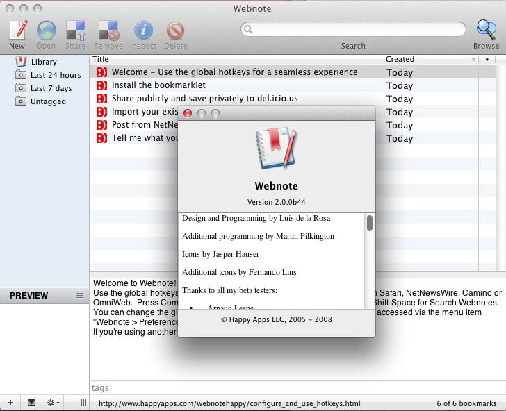 Webnote 2.0 : Main Window