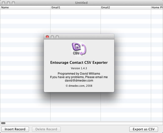 Entourage Contact CSV Exporter 1.4 : Main Window