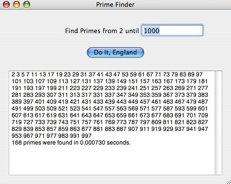 Prime Finder 1.0 : Main window