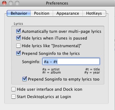 DesktopLyrics 1.3 : Behavior