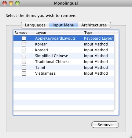 Monolingual 1.4 : Input menu