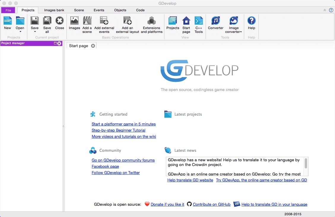 GDevelop 4.0 : Main window