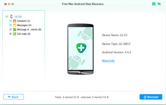 Free Mac Android Data Recovery 1.0 : Main Window