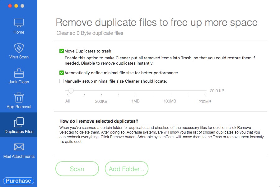 Advanced SystemCleaner 2.3 : Duplicate Files Options