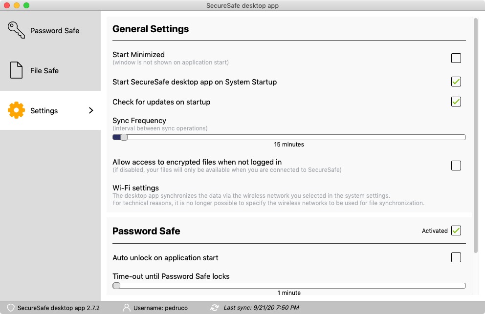 SecureSafe Client 2.7 : General Settings