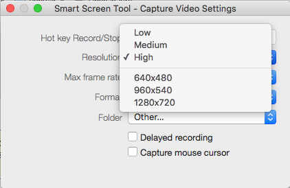 Smart Screen Tool - Capture Video 1.3 : Resolution Options