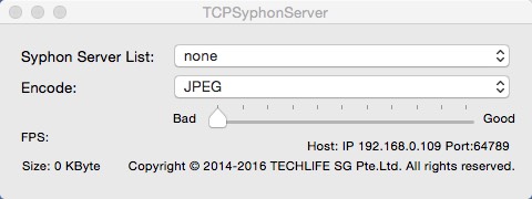 TCPSyphonServer 1.9 : Main window